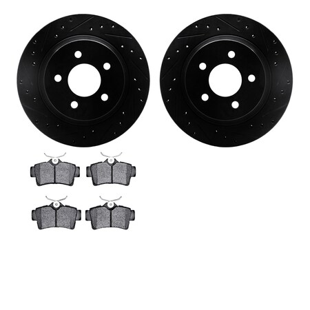 Dynamic Friction Company Rear Brake Rotors-Drilled and Slotted-Black with 3000 Series Ceramic Brake Pads 8302-54091